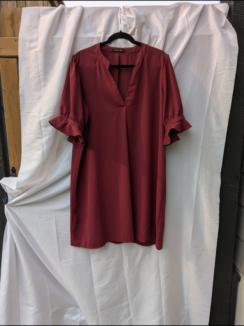 Famulily Split V Neck Ruffle Sleeve Shift Dress Romantic Poetcore Corporate Chic - Picture 4 of 14